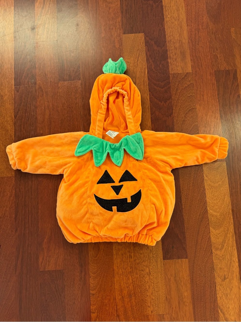 Kids Pumpkin Hooded Costume Jacket - Orange with Green Trim